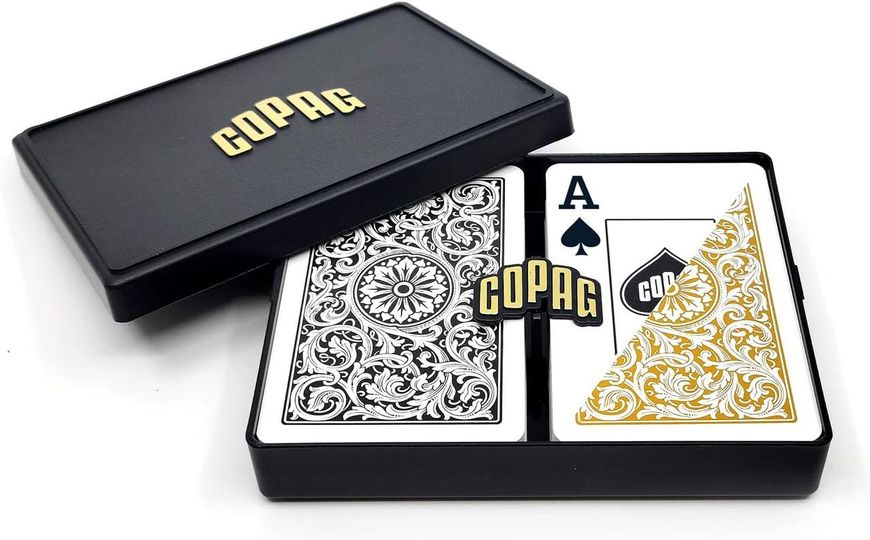 Набор пластиковых игральных карт COPAG 1546 Bridge Size (черная/золотая рубашка) CRD-0013169 фото